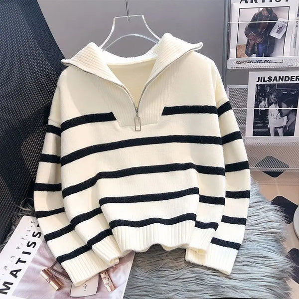 Premium Zipper Stripe Short Sweater