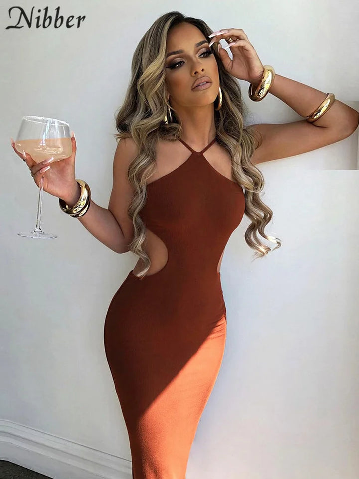 Women'S Knitted Dress Halter Neck Sexy Sleeveless Dress Shaped Beautiful Back Waistless Dress Fashion Elegant Tight Dress